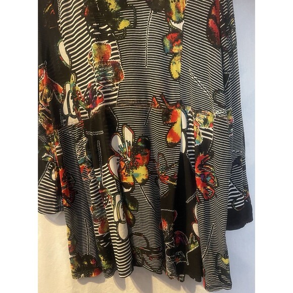 New ALI MILES Butterflies Floral Striped Abstract Art to wear Boho Tunic Bell 2X - Picture 11 of 16